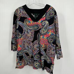 Lauren Ralph Lauren Womens Pullover Top Size‎ 1X Paisly Colorful Boho Statement